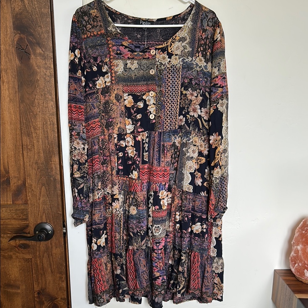 Floral Patchwork Long Sleeve Dress